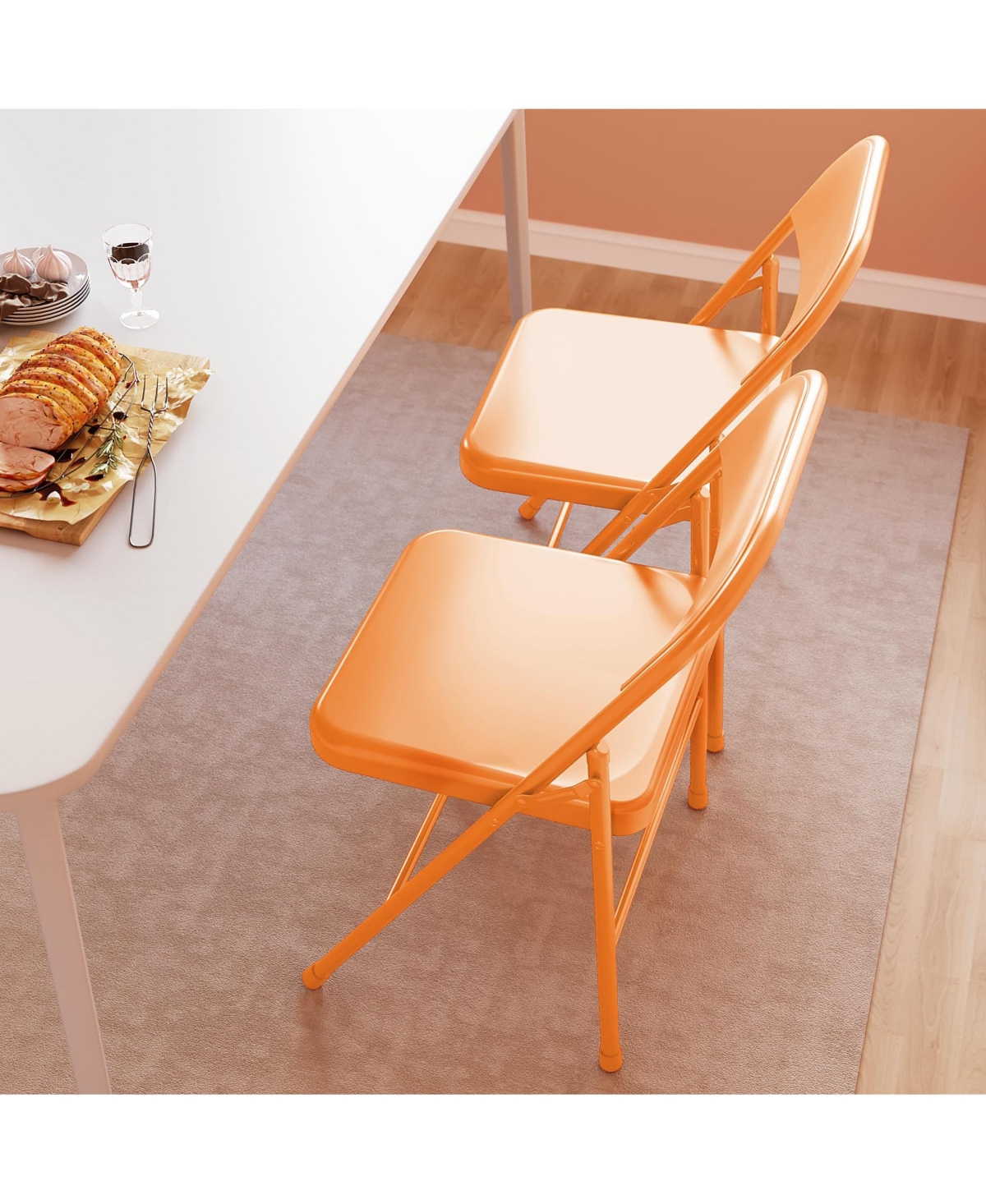 gaomon Folding Chairs Set of 2, Foldable Chairs with Metal Frame Hold Up to 350 Pounds, PortableFolding Chairs - Orange