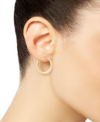 Diamond Accent Fascination Inside Glitter Hoop Earrings in 10k White Gold or Yellow Gold