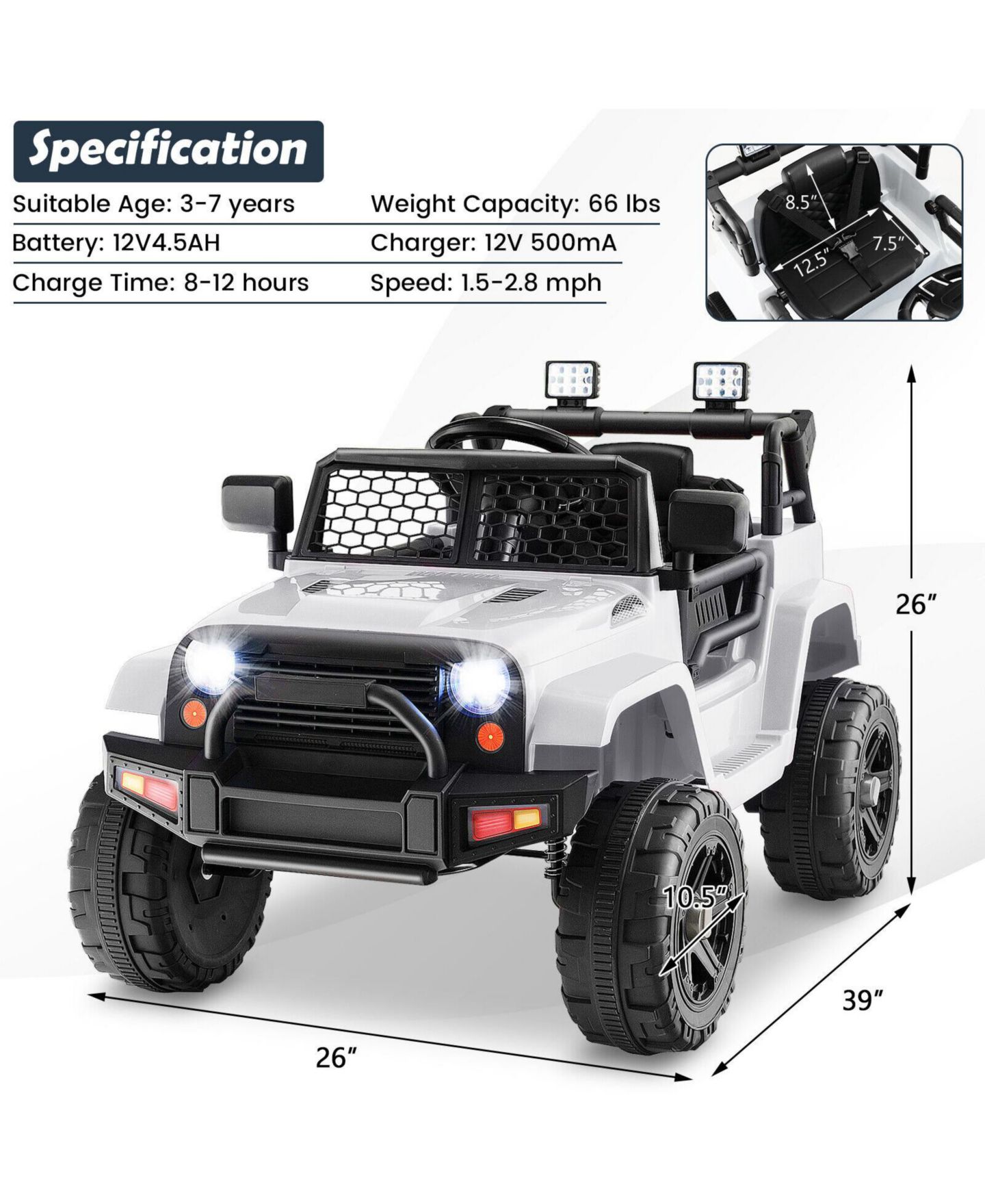 Детская игрушка HONGGE 12V Kids Ride On Truck With Remote Control and LED Headlights, Ages 3+ — фото 3