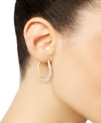 Textured Oval Hoop Earrings in 14k Two-Tone Gold