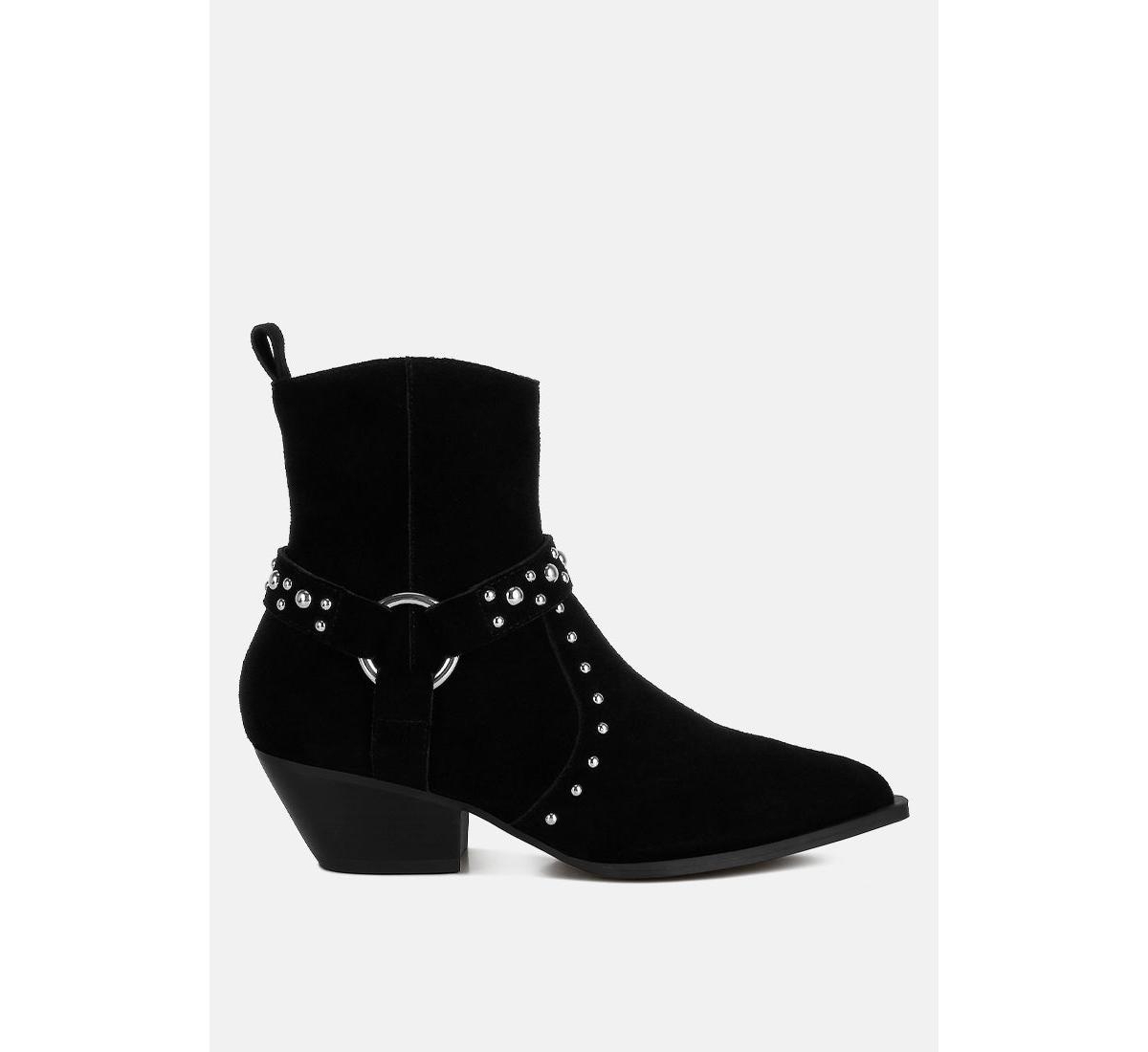 Rodeo Studded Suede Ankle Boots - Black