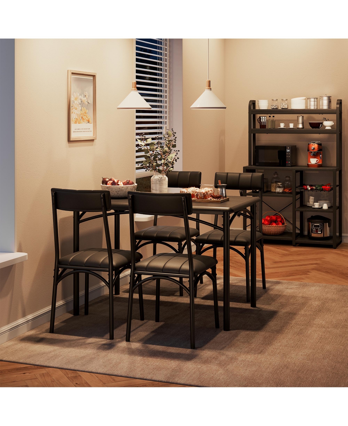 gaomon Dining Table Set, Kitchen Table and Chairs for 4, Table Set with 4 Upholstered Chairs, 5 Piece Dining Table Set- Black