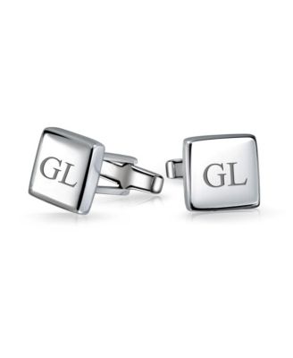 Initial Geometric Solid Flat Square .925 Sterling Silver Shirt Cufflinks Cuff Links Executive Gift Hinge Bullet Back