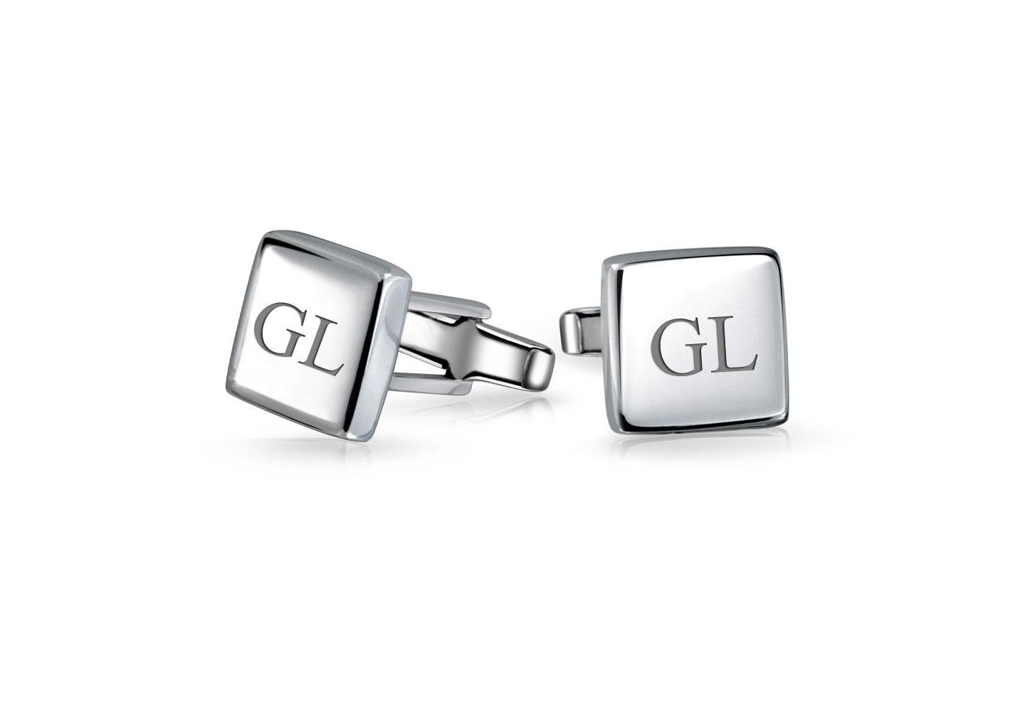 Мужские запонки Bling Jewelry Timeless Solid Flat Square Cufflinks .925 Sterling Silver Hinge Back, цвет: Серебряный — фото 2