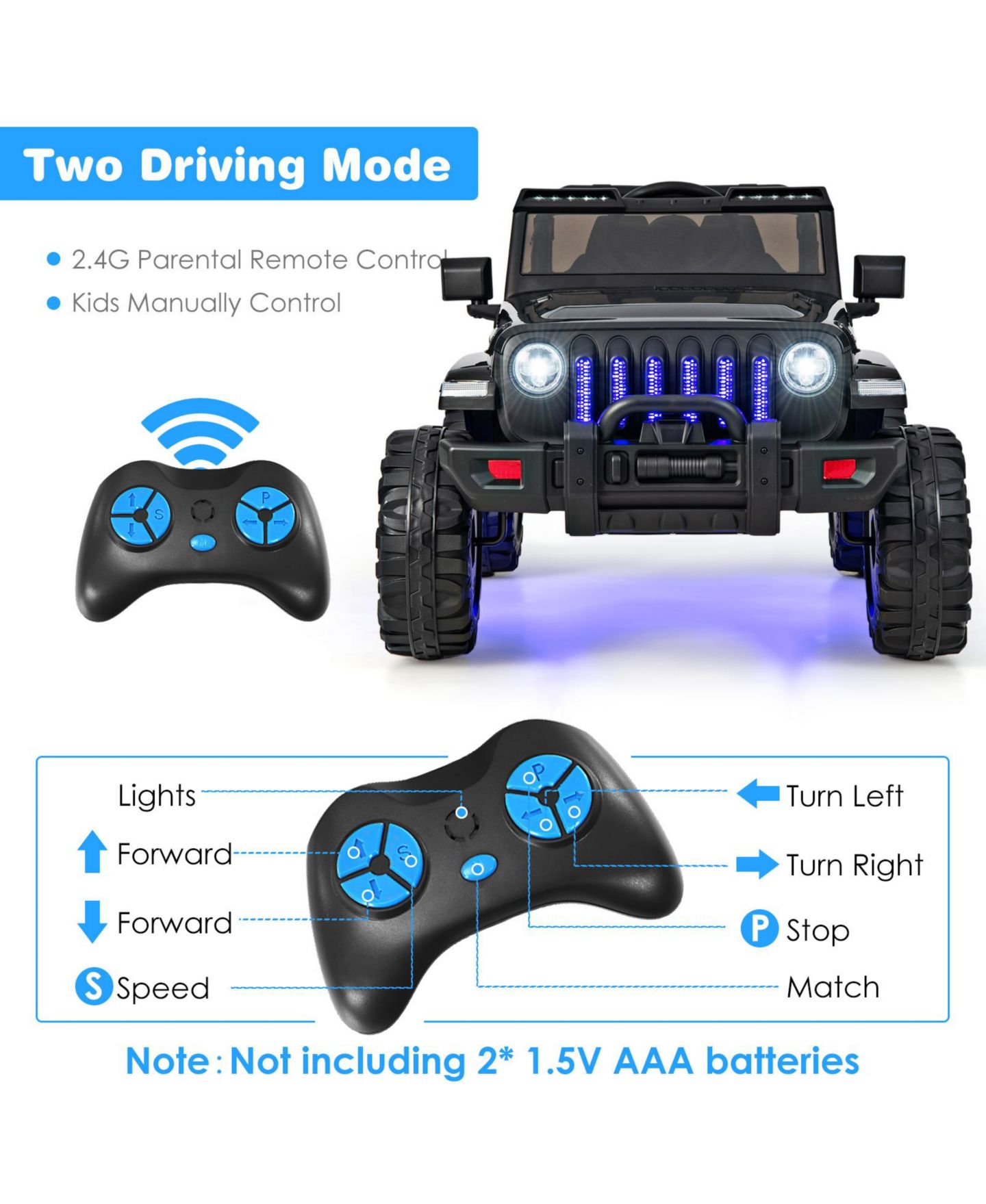 Детская игрушка HONGGE 12V Kids Ride-On Jeep with Remote Control and Music Player, Ages 3+ — фото 10