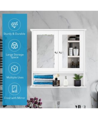 Bathroom Wall Mount Mirror Cabinet Organizer-White