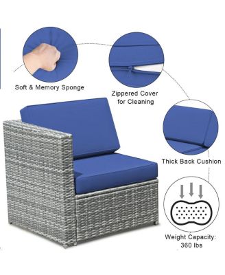 8 Piece Wicker Sofa Rattan Dinning Set Patio Furniture with Storage Table-Navy