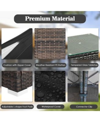 5 Pieces Cushioned Patio Rattan Furniture Set with Glass Table-Black