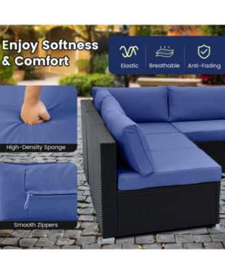 10 Piece Outdoor Wicker Conversation Set with Seat and Back Cushions-Navy