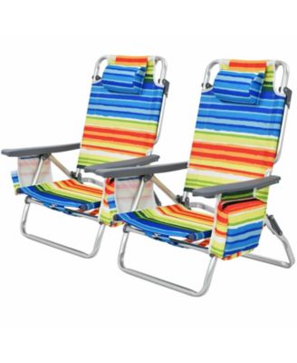4-Pack 5-Position Outdoor Folding Backpack Beach Reclining Chair with Pillow-Yellow