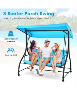 3 Seat Outdoor Porch Swing with Adjustable Canopy-Blue