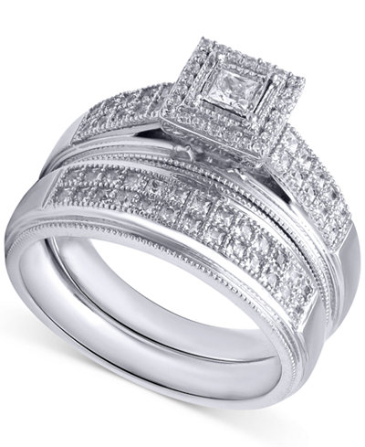 Beautiful Beginnings Diamond Engagement Ring and Wedding Band (1/3 ct. t.w.) in Sterling Silver