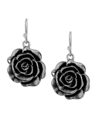 Silver-Tone Flower Drop Earrings