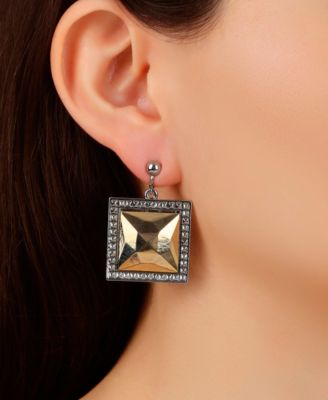 Two-Tone Faceted Square Drop Clip Earrings