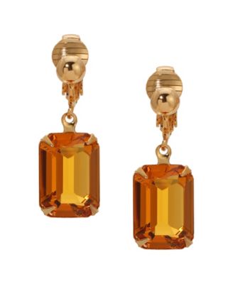 Topaz Crystal Rectangular Drop Clip Earrings