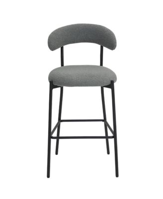 26" Counter height bar stools Teddy fabric cover kitchen island counter bar stool with black powder coating base and footrest(Grey)