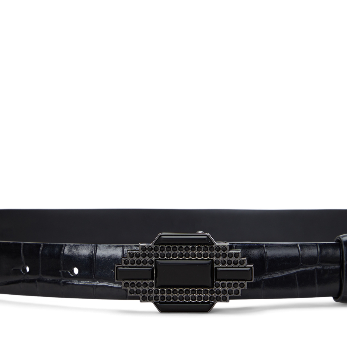 Lauren Ralph Lauren Women's Embellished-Buckle Croc-Embossed Belt