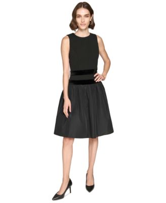 KARL LAGERFELD PARIS - Women's Drop-Waist Velvet-Trim Dress