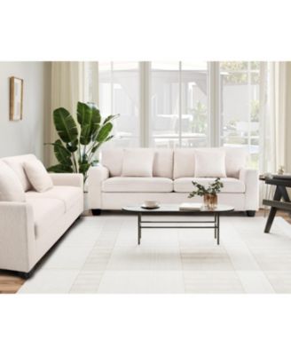 83" Loveseat Sofa for Living Room, Modern Simple White Teddy Couch with Wide Armrest, Sturdy Wood Structure