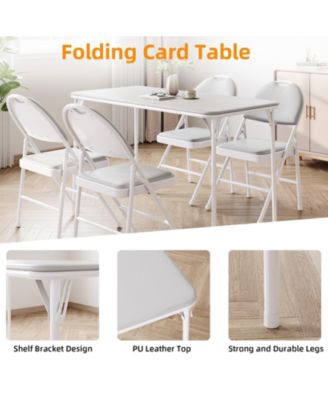 Folding PU Leather Table – Portable Rectangle Card Table with Sturdy Metal Frame