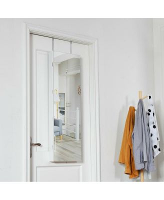 Wall and Door Mounted Mirrored Jewelry Cabinet with Lights-White