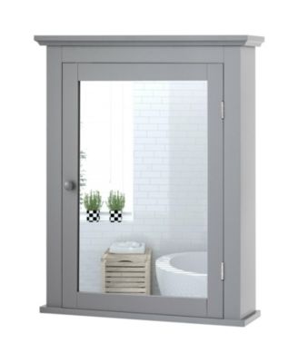 Bathroom Mirror Cabinet Wall Mounted Adjustable Shelf Medicine Storage-Gray