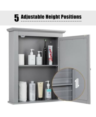 Bathroom Mirror Cabinet Wall Mounted Adjustable Shelf Medicine Storage-Gray