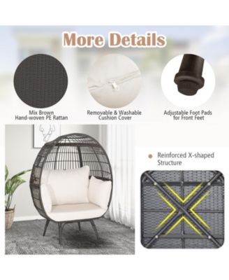 Oversized Patio Rattan Egg Lounge Chair with 4 Cushions-Brown