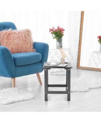 15 Inch Patio Square Wooden Slat End Side Coffee Table for Garden-Gray