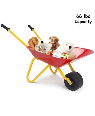 Outdoor Garden Backyard Play Toy Kids Metal Wheelbarrow-Red