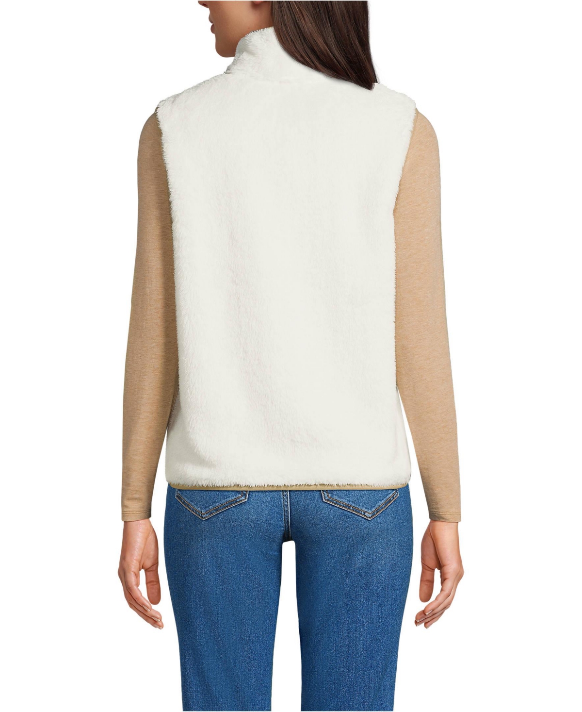 Lands' End Women's Cozy High Pile Fleece Vest -desert tan