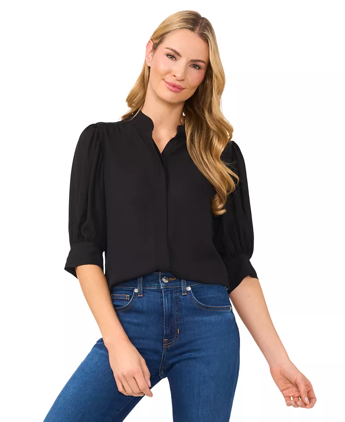 Women's 3/4-Sleeve Collared Button-Down Top