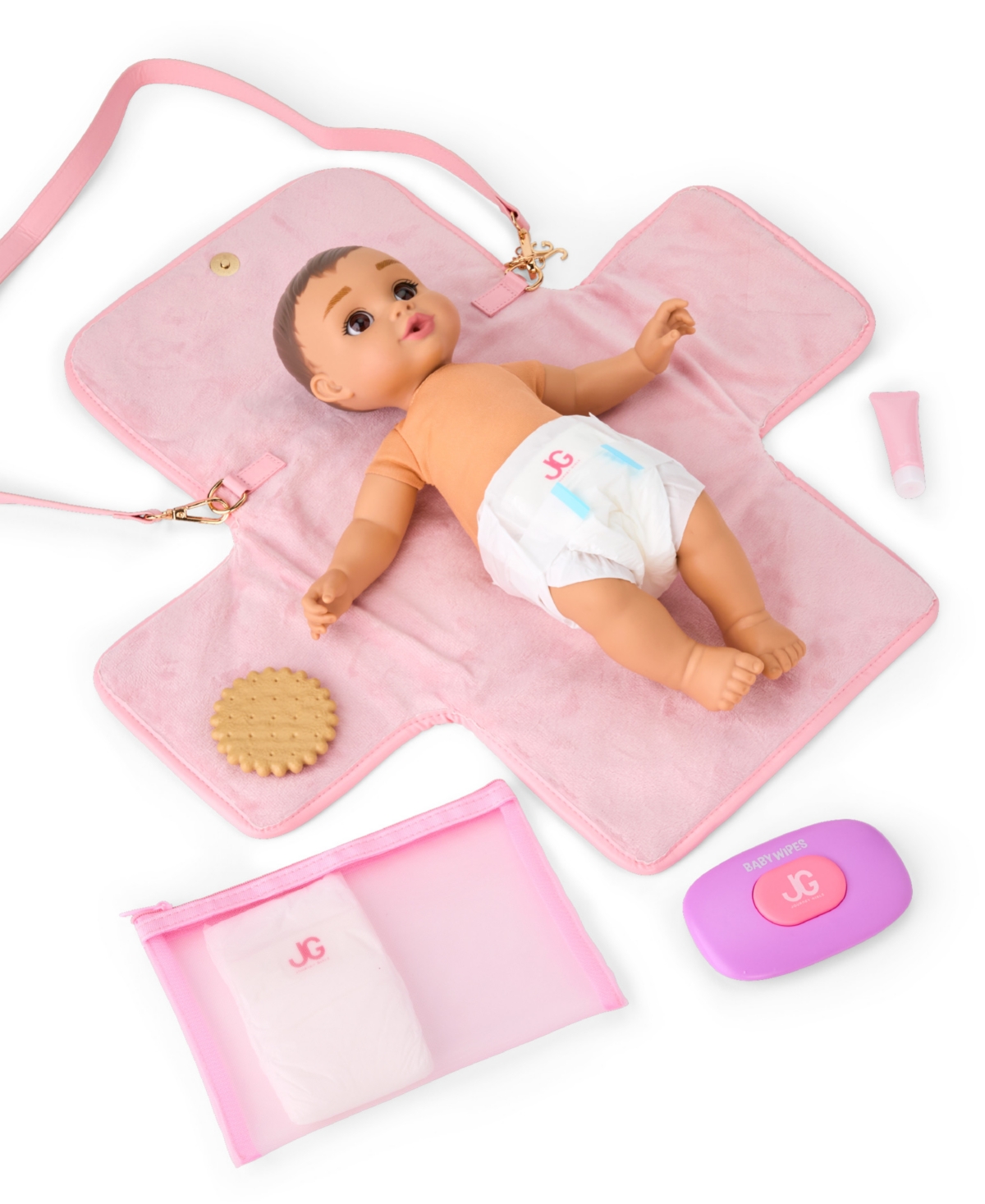 Journey Girls Plush Diaper Bag Set In Light,pastel Pink