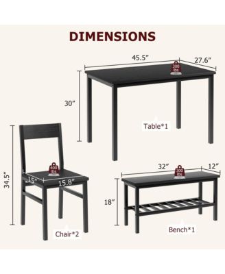 Dining Table Set for 4, Modern Kitchen Table with 2 Chairs and Bench , 4-Person Dining Room Table Set