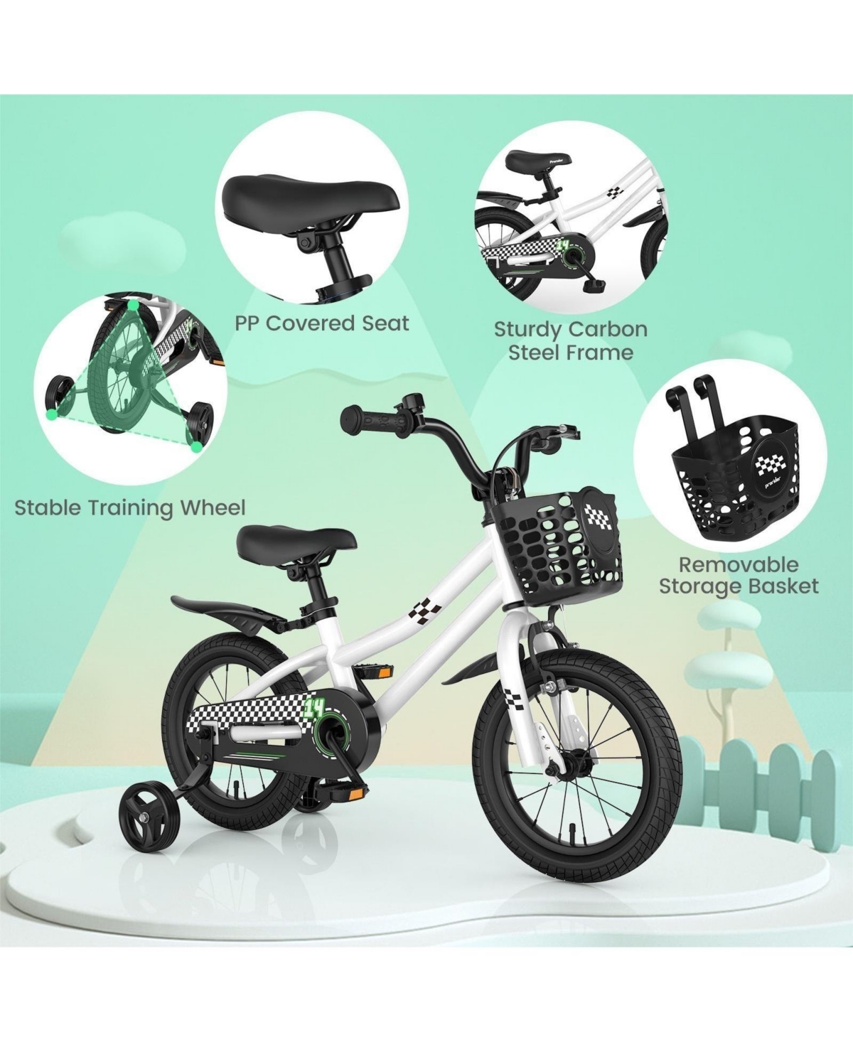 Hongge 14 Inch Kids Bike with 2 Training Wheels for 3-5 Years Old