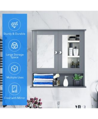 Bathroom Wall Mount Mirror Cabinet Organizer-Gray