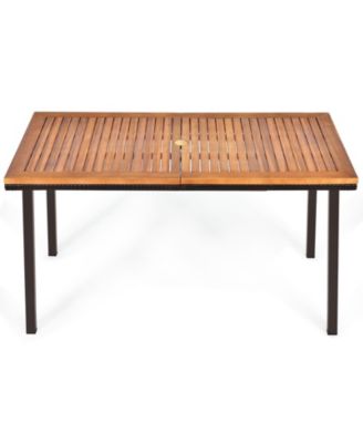 55 Inch Patio Acacia Dining Table with Umbrella Hole