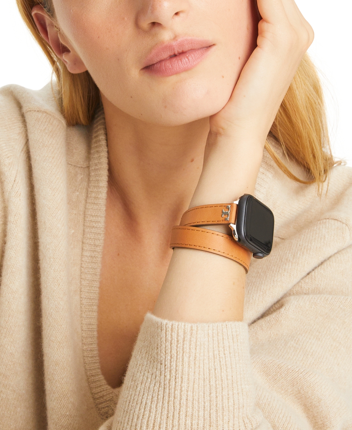 Tory Burch Women s The T Double Wrap Brown Leather Strap For Apple Watch 38 45mm Smart Closet