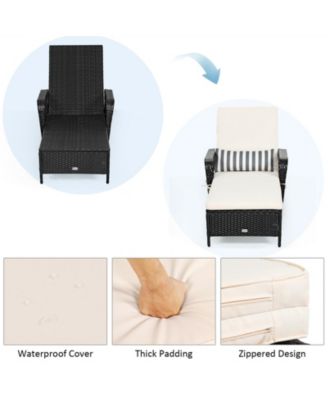 PE Rattan Armrest Chaise Lounge Chair with Adjustable Pillow