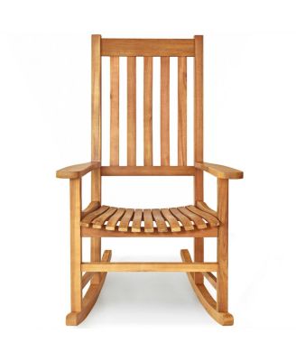 Indoor Outdoor Wooden High Back Rocking Chair-Natural