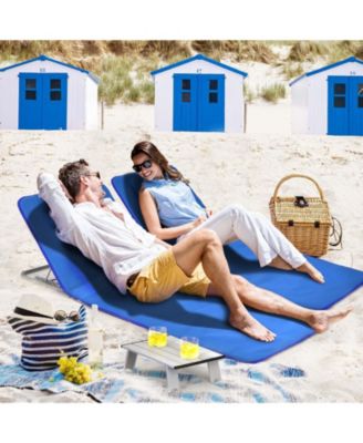 3 Pieces Beach Lounge Chair Mat Set 2 Adjustable Lounge Chairs with Table Stripe-Blue