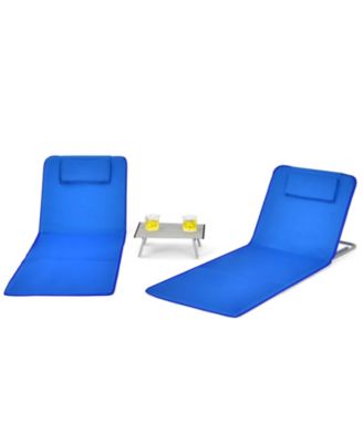 3 Pieces Beach Lounge Chair Mat Set 2 Adjustable Lounge Chairs with Table Stripe-Blue