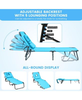 Beach Chaise Lounge Chair with Face Hole and Removable Pillow-Turquoise