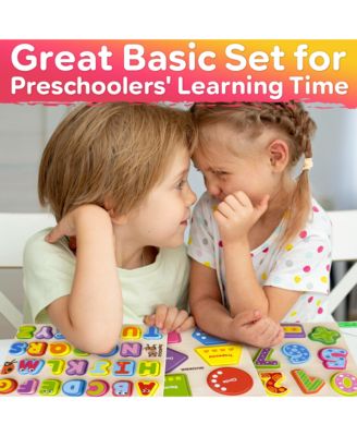 3xSET Chunky Wooden Puzzles for Toddlers 1-3 - Numbers Alphabet Shapes