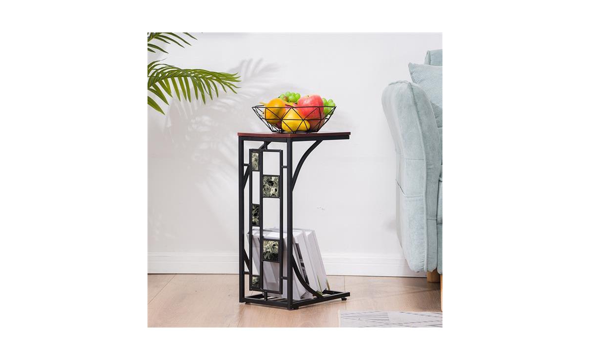 SlickblueIron Side Table Coffee Table with Sturdy Construction for Living Room Decor - Brown