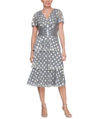 SL Fashions - Metallic Dotted Ruched-Waist Dress