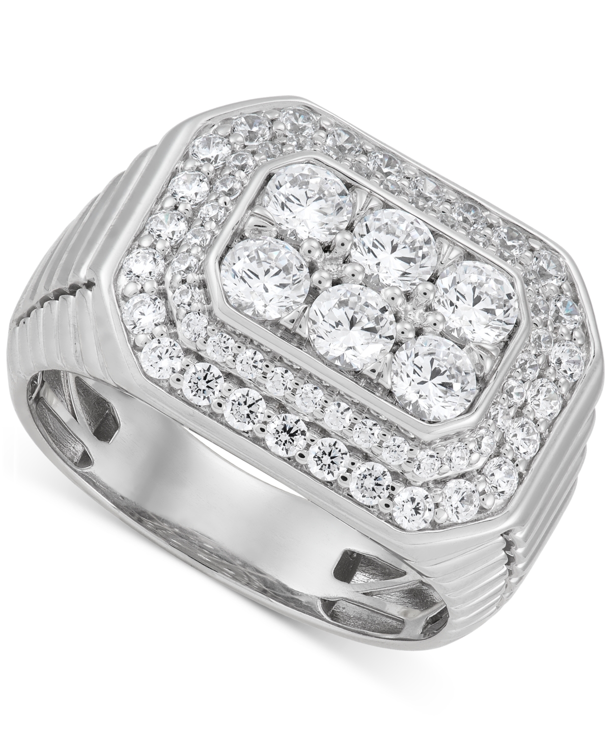Men's Lab Grown Diamond Halo Octagon Cluster Ring (2 ct. t.w.) in 10k White Gold - White Gold