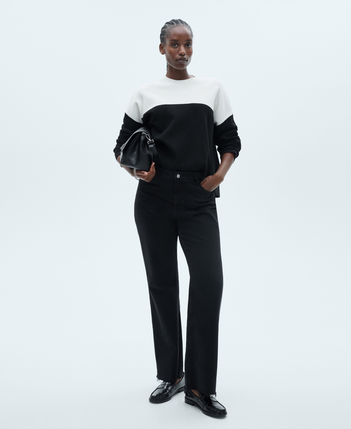 Mango Contrast Base Sweater In White In Black