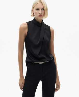 Women's Turtleneck Draped Satin Blouse