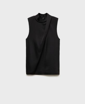 Women's Turtleneck Draped Satin Blouse